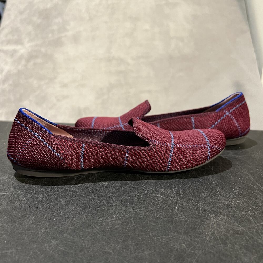 Rothy's The Loafer Shoes Womens Size 6.5 Burgundy Blue Plaid Flats Eco Recycled - Picture 6 of 9